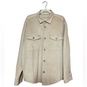 Zara Shirt Jacket Shacket Micro Fiber Drop Shoulder Button closure size Large
